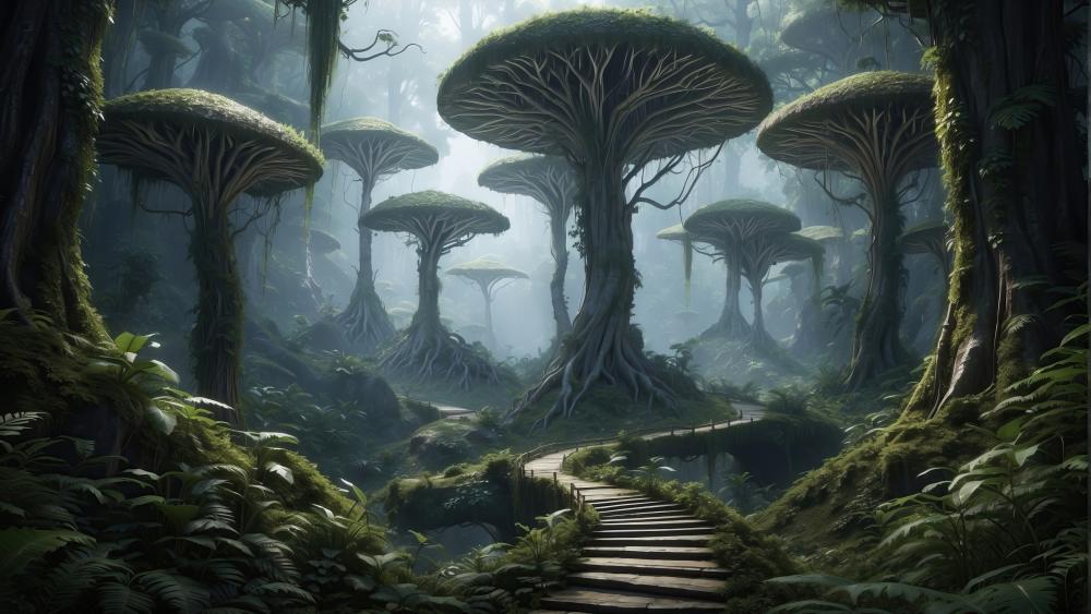 Fantasy Forest Pathway in Enchanted Woodland wallpaper