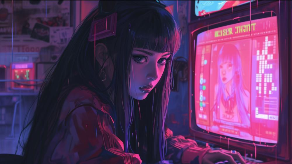 LoFi Vibes in a Futuristic Gamer Sanctuary wallpaper