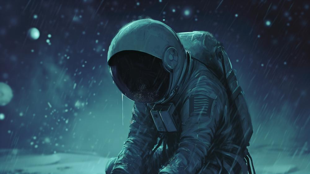 Wandering Astronaut in a Cosmic Night Rain wallpaper