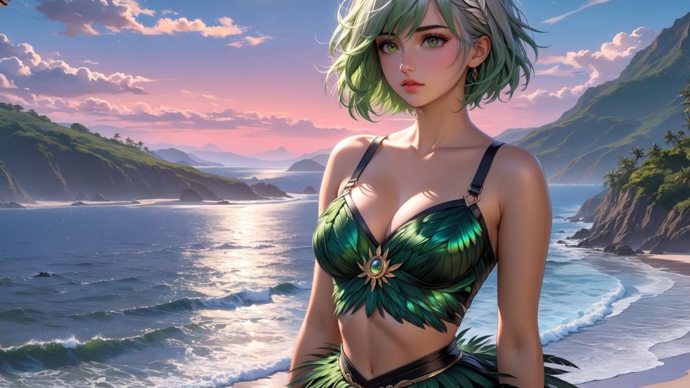 Emerald Elegance by the Ocean wallpaper