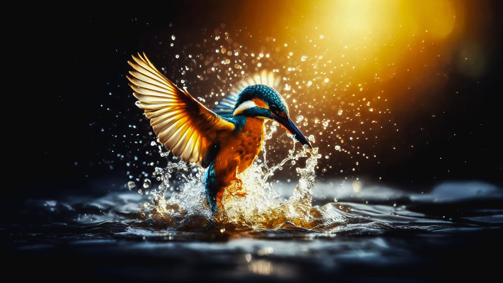 Kingfisher in a Stunning Golden Splash wallpaper