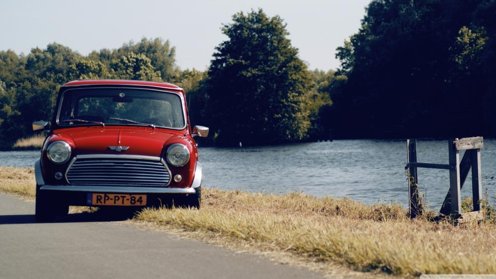Vintage Mini Cooper by the Lakeside wallpaper