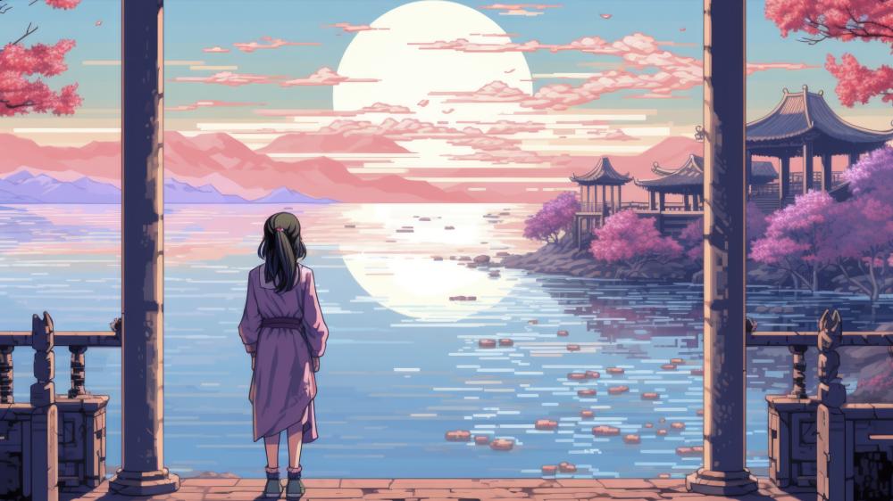 Pixel Dreamscape at Sunset wallpaper