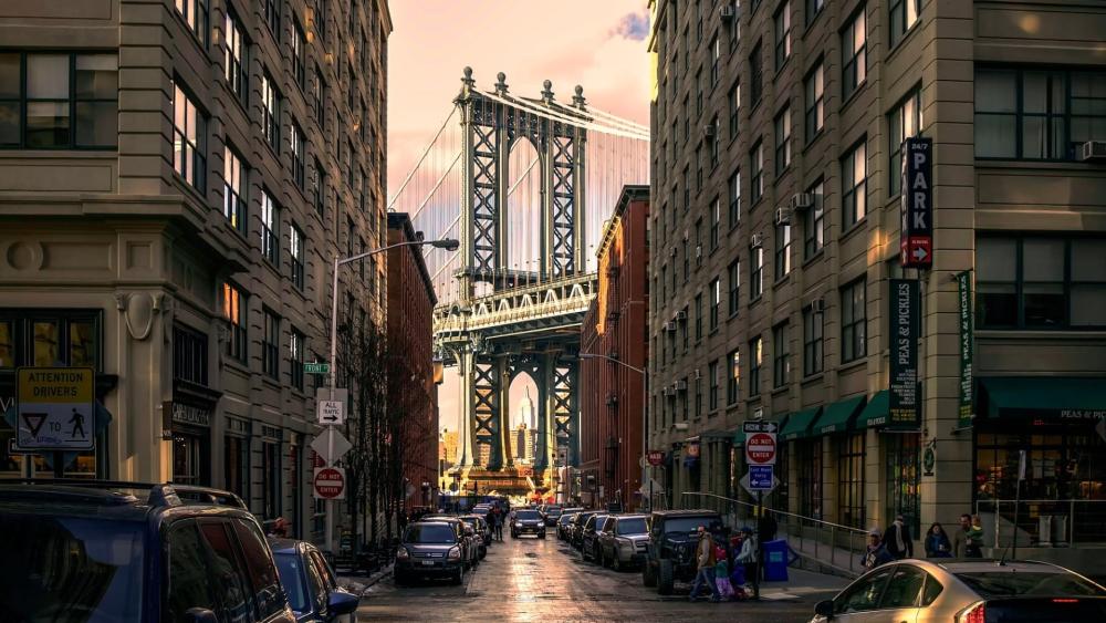 Brooklyn Bridge View Through Urban Streets wallpaper