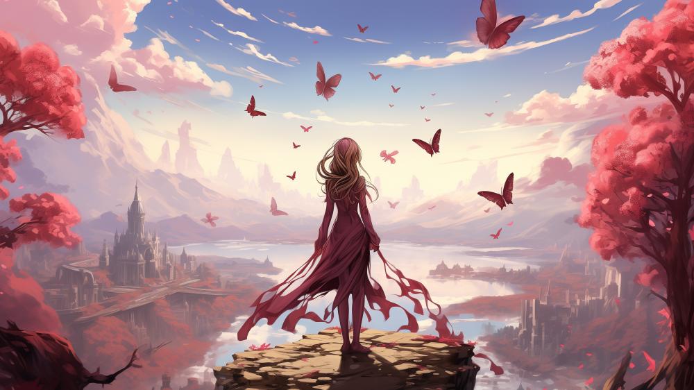 Mystical Butterfly Haven in Anime Wonderland wallpaper