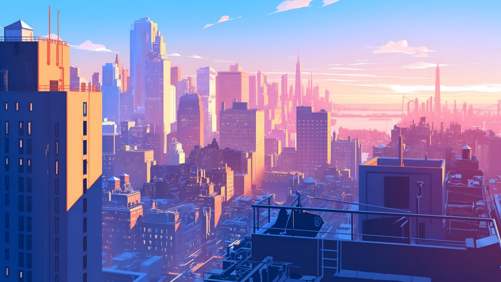 Anime Cityscape at Sunrise  wallpaper