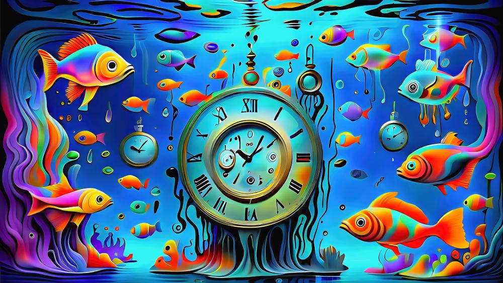 Swimming Through Time in a Colorful Ocean wallpaper