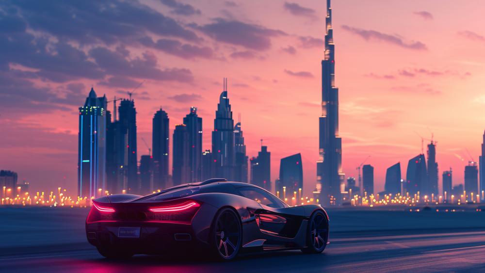 Futuristic Supercar in Dubai at Sunset wallpaper