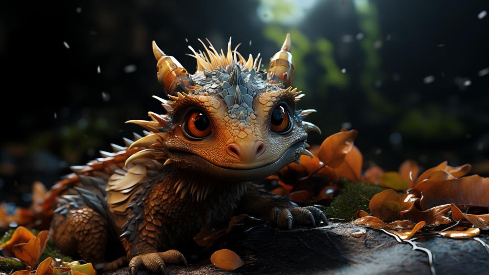 Baby Dragon in Enchanted Forest wallpaper
