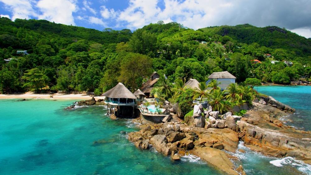 Tropical Paradise at Sunset Beach Seychelles wallpaper
