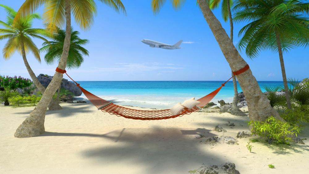 Tropical Escape with Palms and Hammock Bliss wallpaper