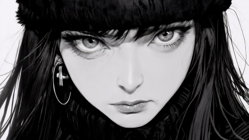Anime Elegance in Monochrome wallpaper