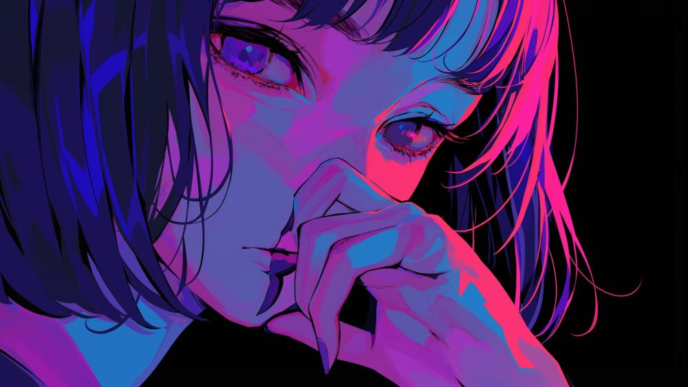 Neon Tears Anime Girl Portrait wallpaper
