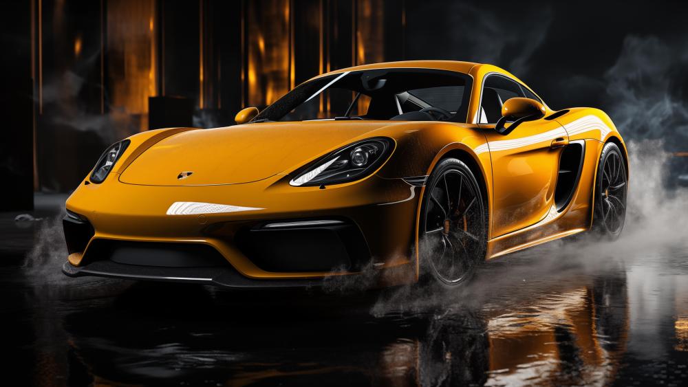 Yellow Porsche in Futuristic AI-Enhanced Design wallpaper