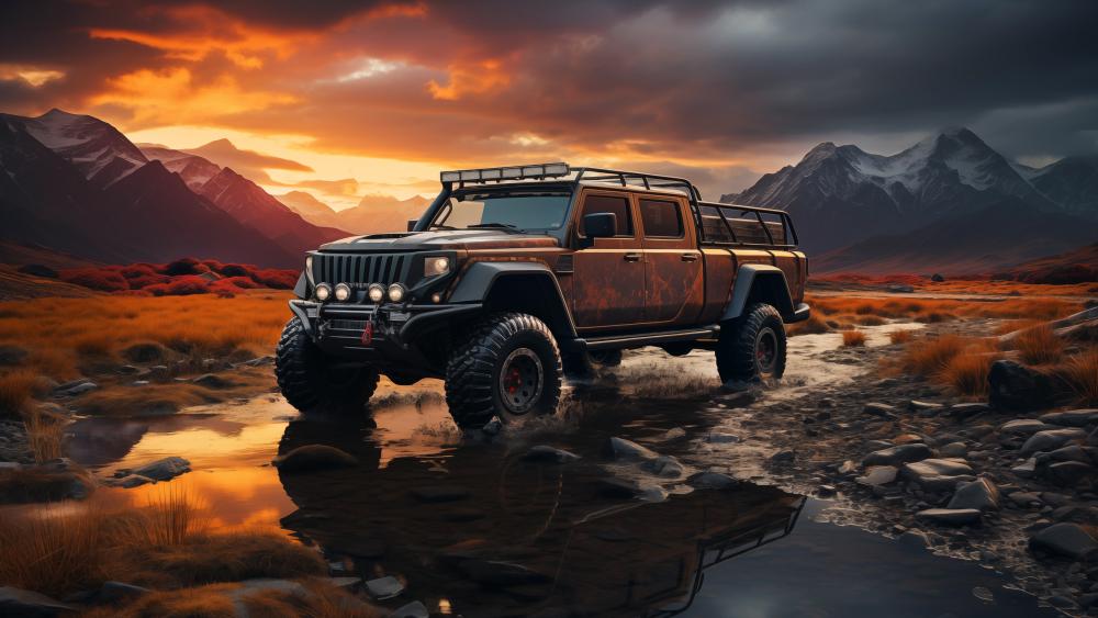 Off-Road Adventure Pickup Truck Sunset wallpaper