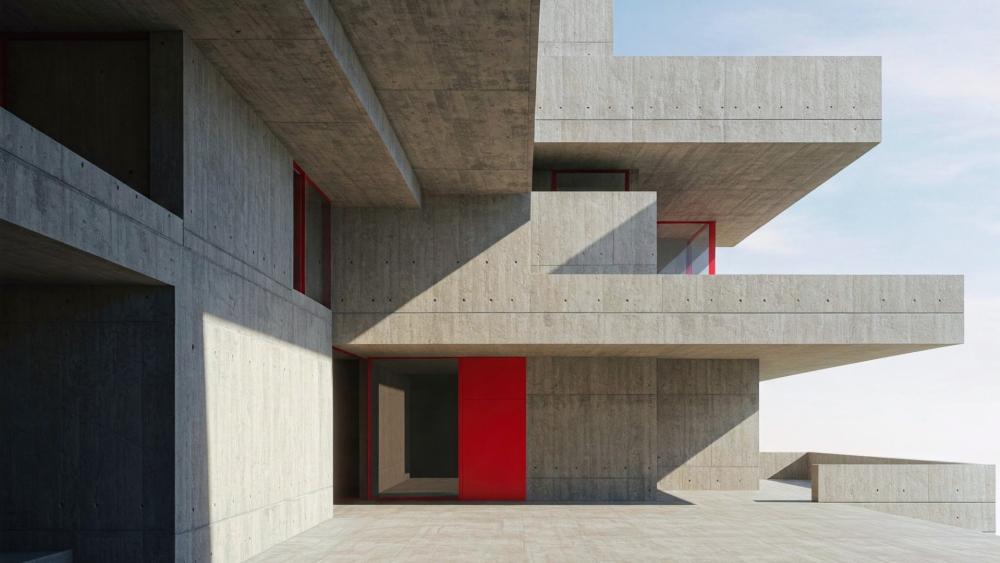 Brutalist Harmony in Surreal Concrete Design wallpaper