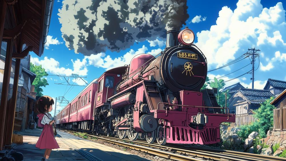 Anime Girl Awaits Train at Station wallpaper