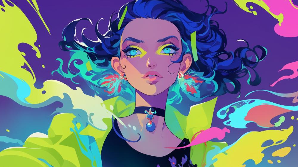 Vibrant Anime Fantasy: Neon Dreamscape wallpaper