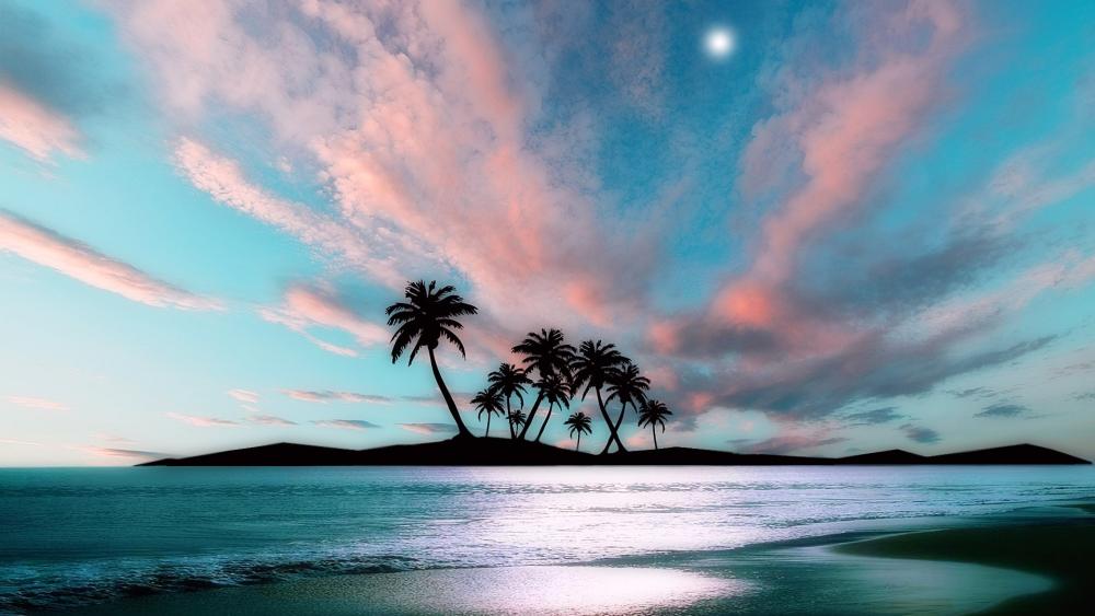 Tropical Dusk Serenity on a Remote Island wallpaper