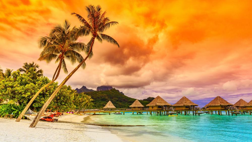 Tropical Paradise at Sunset in Bora Bora wallpaper