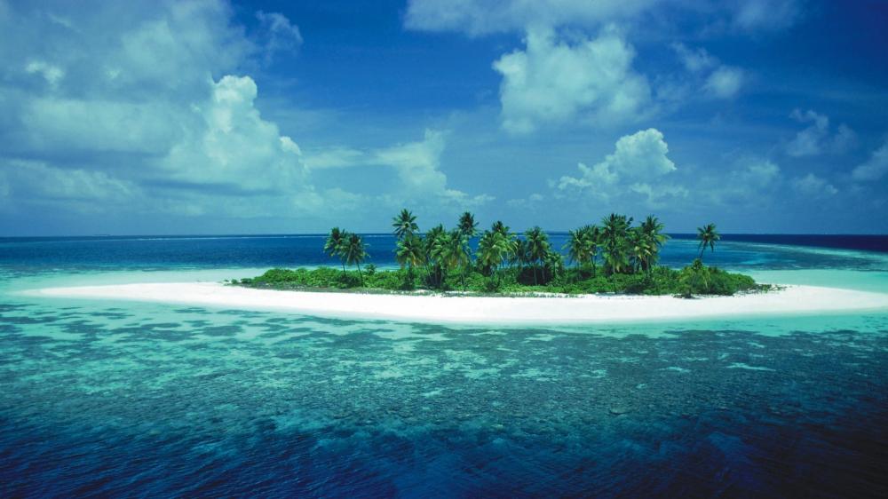 Tropical Paradise Islet Surrounded by Azure Waters wallpaper