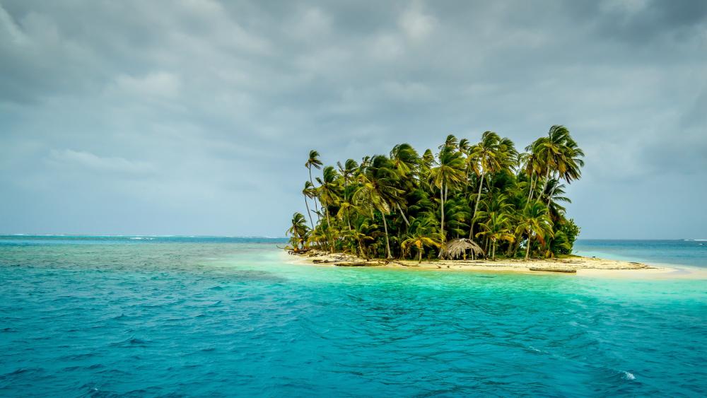 Tropical Islet Amidst Windy Seas wallpaper