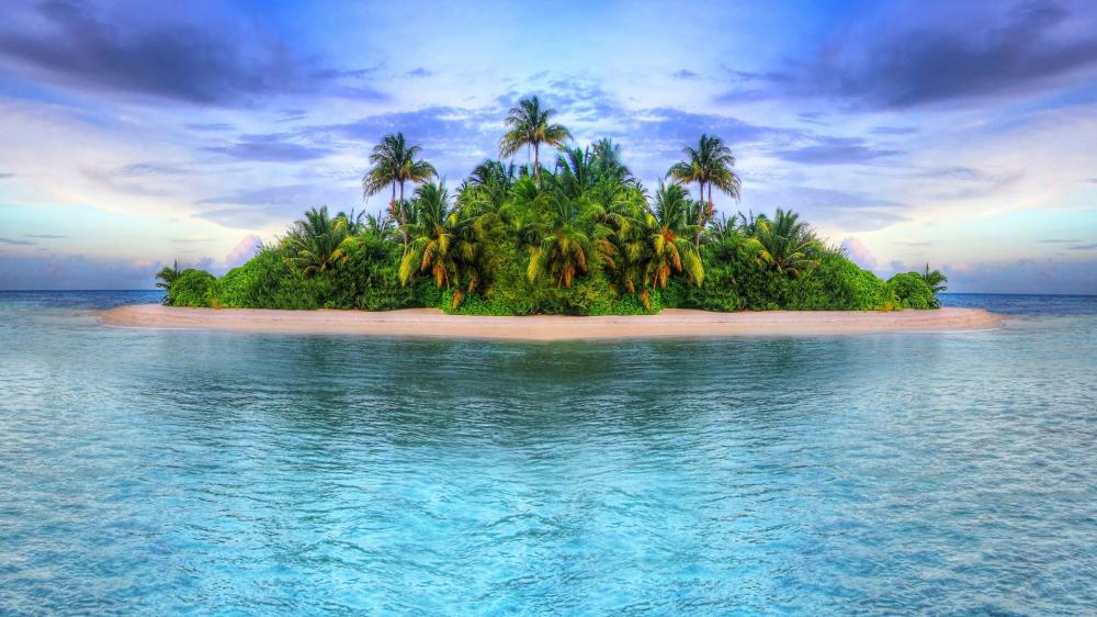 Tropical Paradise Islet Reflections wallpaper
