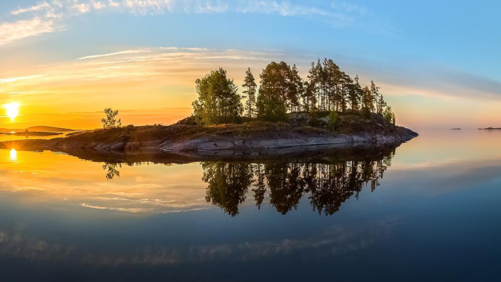 Tranquil Island Reflection on Ladoga Lake wallpaper