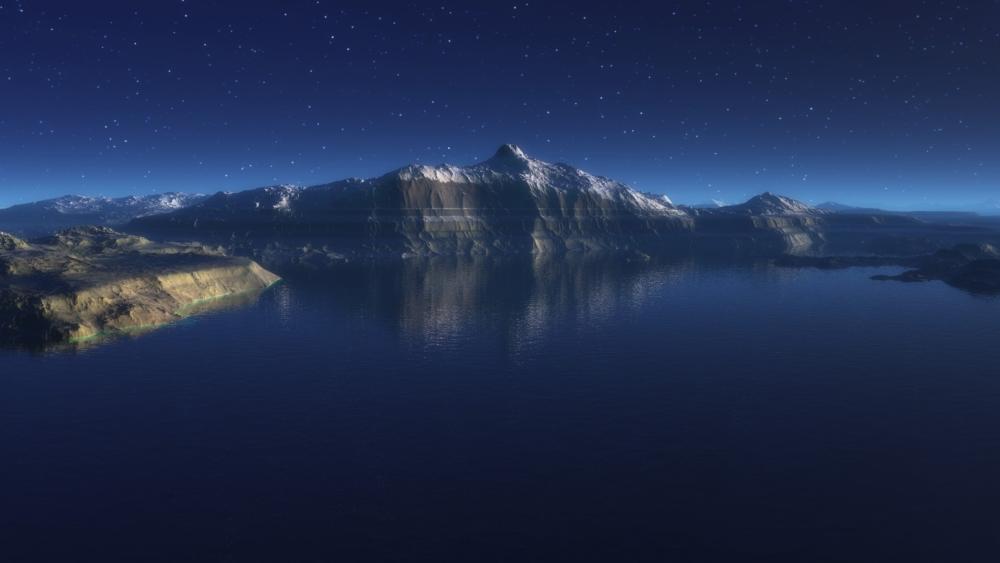 Starry Night over Serene Alpine Lake wallpaper