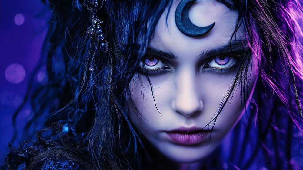 Enigmatic Demoness with Captivating Purple Eyes wallpaper
