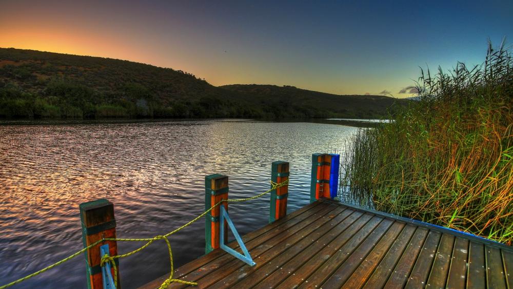 Serene Riverside Escape at Dusk wallpaper