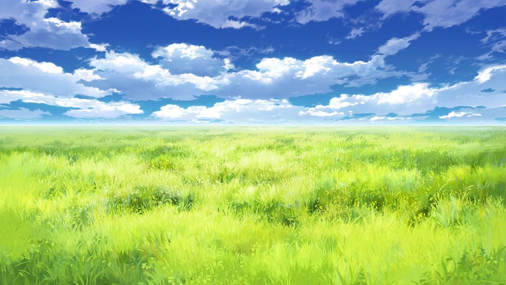 Tranquil Fields Under Vast Blue Skies wallpaper
