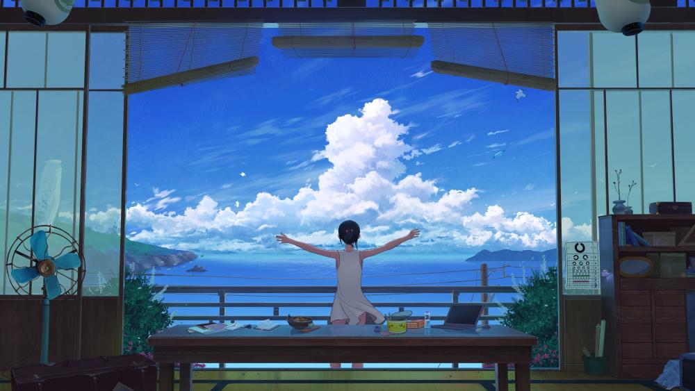 Beautiful Summer Day in Anime Style wallpaper