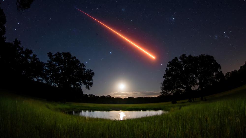 Shooting Star Over Tranquil Pond wallpaper