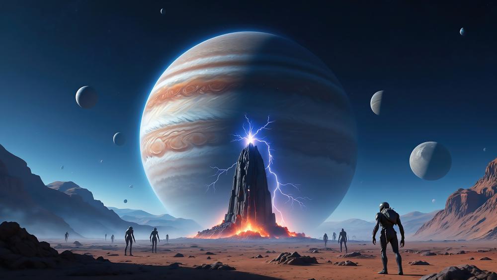 Alien Monolith under Cosmic Thunderstorm wallpaper
