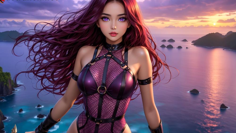 Mystical Warrior by the Ocean at Dusk wallpaper