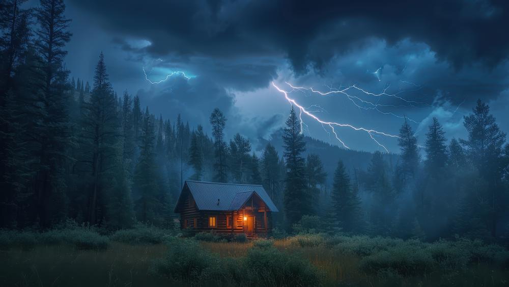 Stormy Evening in a Forest Hideaway wallpaper