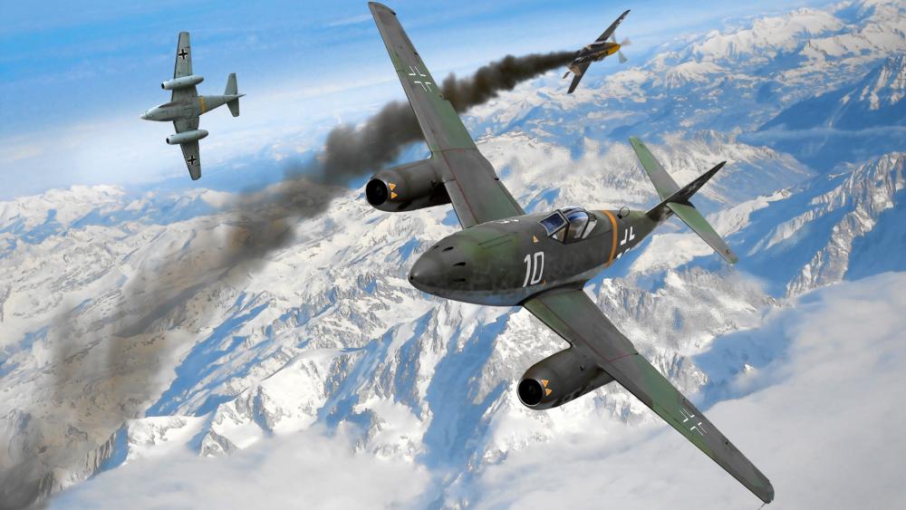 Jet Fighters Over Snowy Peaks wallpaper