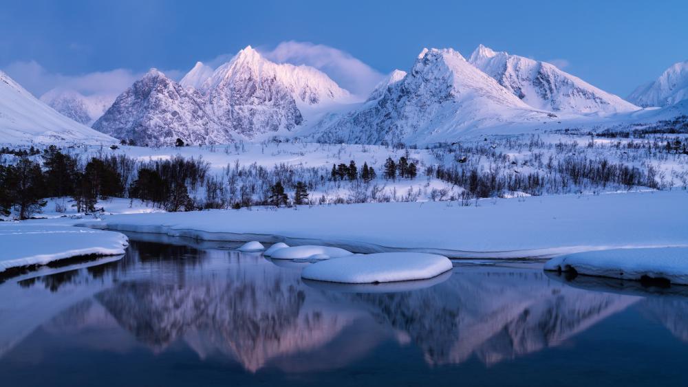 Winter Tranquility Majestic Snowy Peaks wallpaper