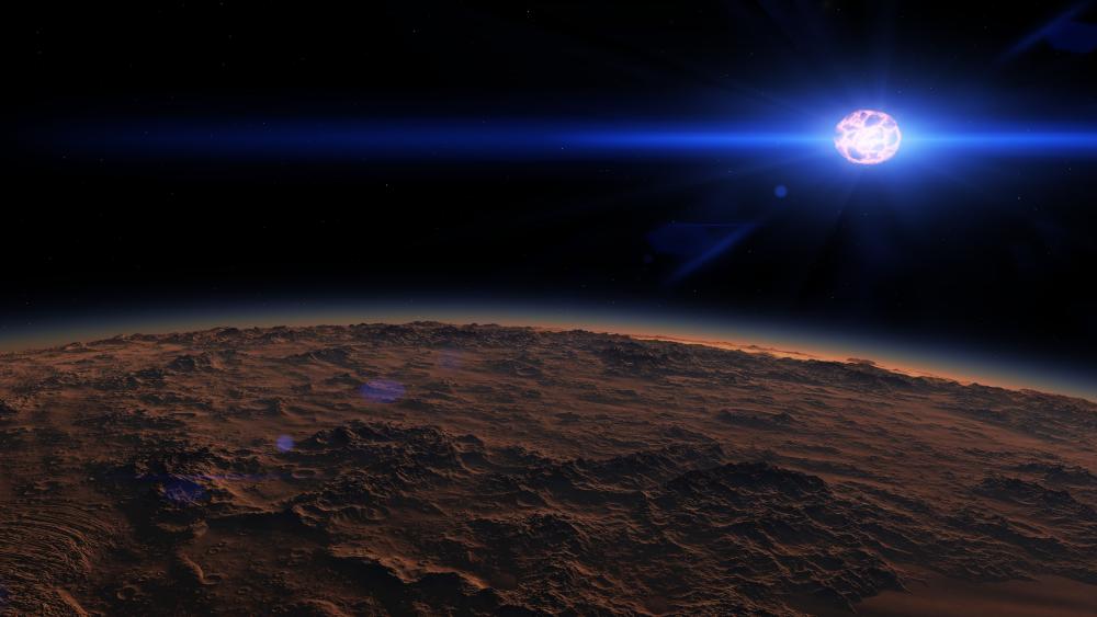 Meteor's Path Over Alien Landscape wallpaper