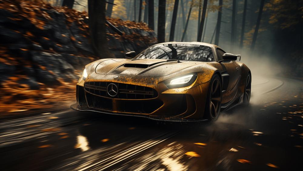 Mercedes-Benz on a Rainy Forest Drive wallpaper