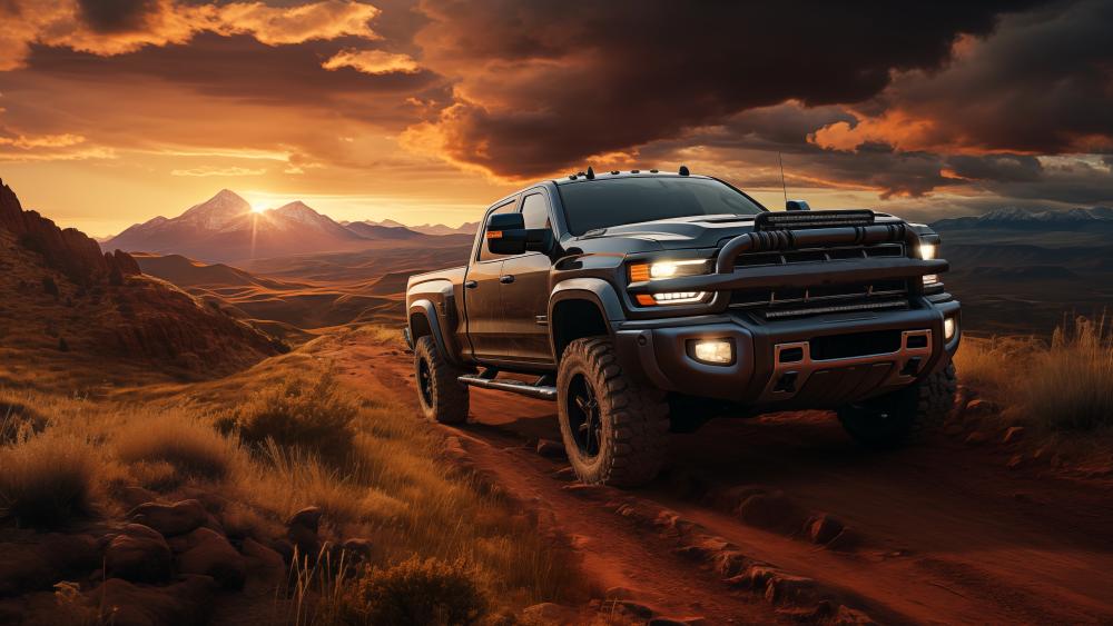 Pickup Truck at Sunset wallpaper