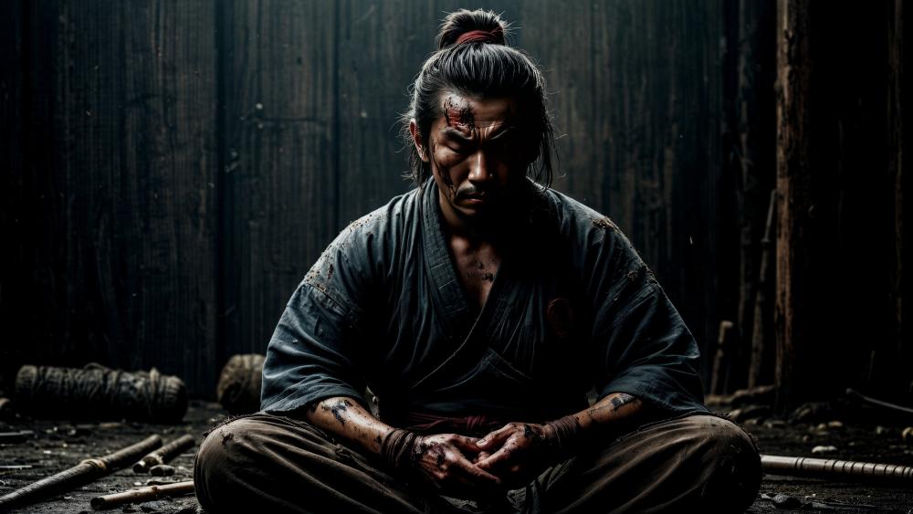 Samurai's Solitude in a Digital Realm wallpaper