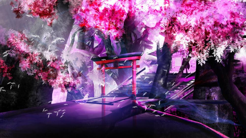 Anime Tranquility Beneath the Torii Gate wallpaper