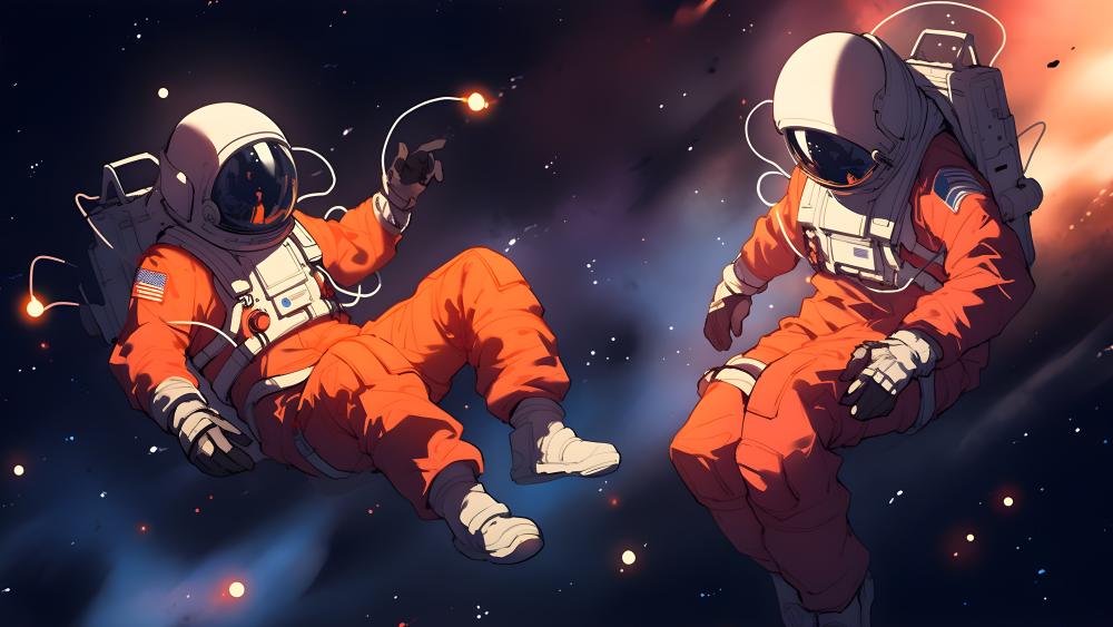 Astronauts Journey Through Galactic Wonders wallpaper