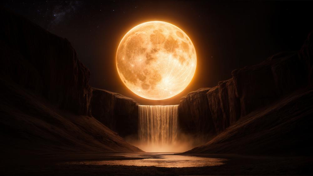 Lunar Waterfall in the Night wallpaper
