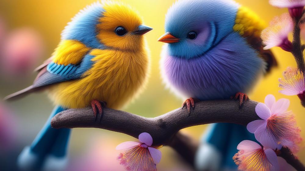 Colorful Feathered Companions in Springtime Splendor wallpaper