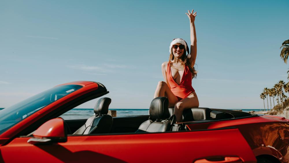Vacation Vibes in a Convertible by the Beach wallpaper