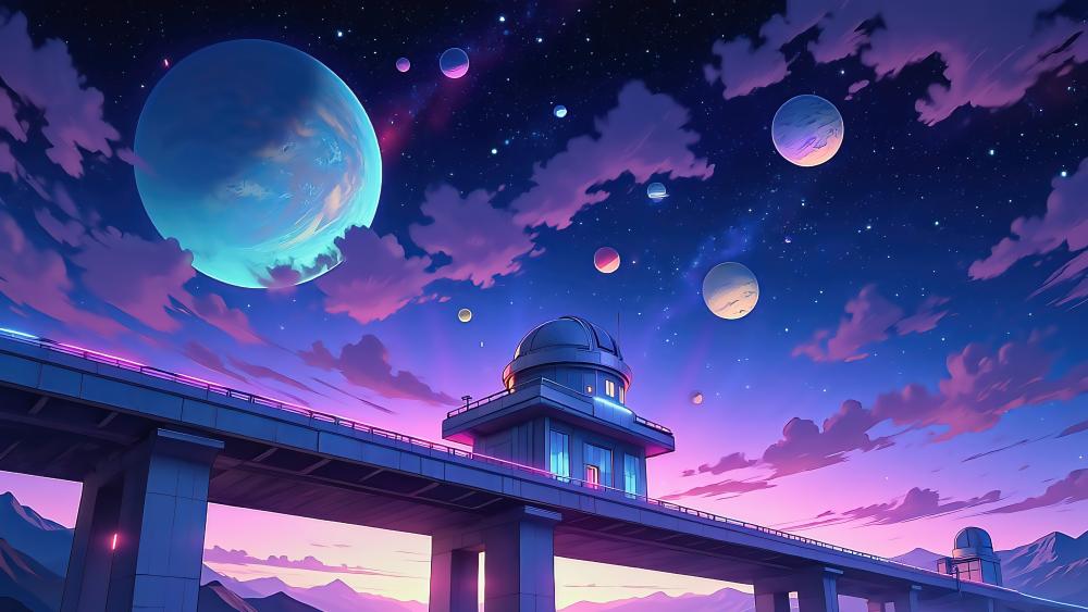 Science Fiction Universe Observatory at Dusk wallpaper