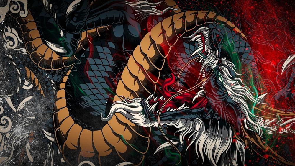 Mystical Dragon Symphony Unleashed in Abstract Art World wallpaper
